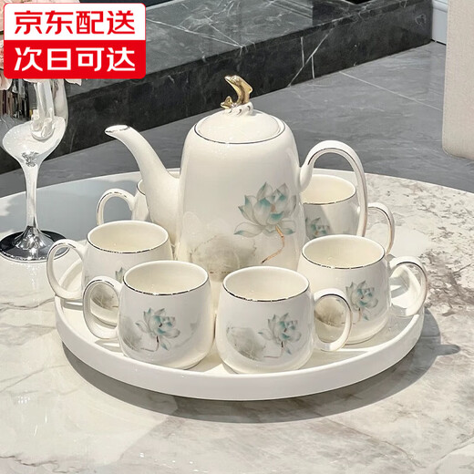 Ruishun high-end tea set wedding gift new style ceramic water cup teapot teacup living room hospitality gift for housewarming Golden lotus dolphin tea set