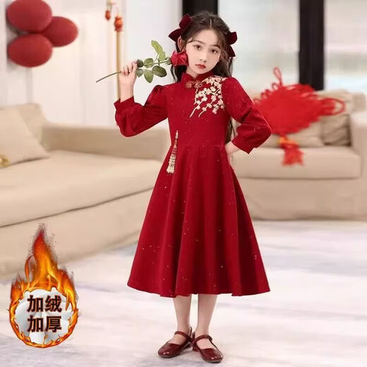 Girls' new Chinese dress, autumn and winter style, big children's New Year's wear, little girl's dress, princess dress 4976fb19-e677-49c4-9f08-9 150