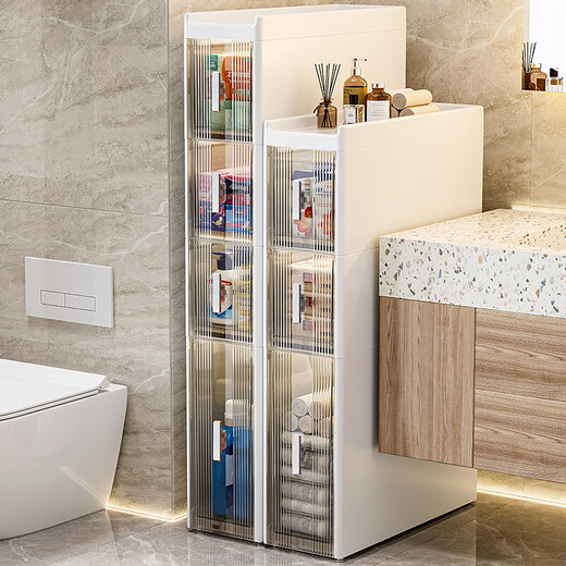 Installation-free lockers, bathroom multi-layer drawer storage cabinets, toilet refrigerator gap cabinets, kitchen narrow cabinets, gap cabinets, 14cm wide, pure white and transparent, 6 layers