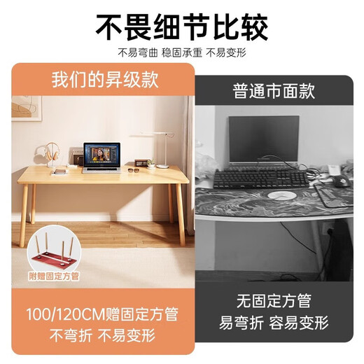 Table simple rental house desktop computer table rectangular home office desk bedroom girls learning writing desk curved model warm white 120*60CM assembly