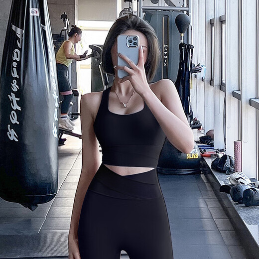 LI NING Li Ning Flagship Store Sports Color Matching High Waist Yoga Suit Running Sports Pilates Push Up Fitness Bra Quick Drying Black Bra S