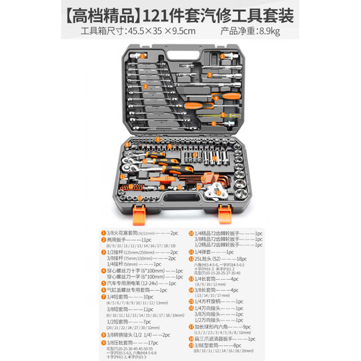 Comex Auto Repair Tool Set Ratchet Wrench Socket Combination Multifunctional 1/4-inch Socket Wrench Car Repair and Repair Premium 121-piece Auto Repair Tool Set