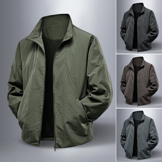 Cotton Jacket Men's Spring and Autumn Work Jacket Men's Elastic Waterproof Outdoor Jacket Stand Collar Jacket Nylon Windbreaker Dark Gray 5XL