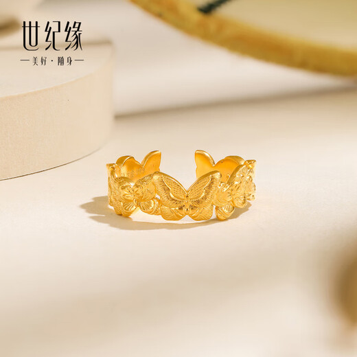 Century Yuan Butterfly Gold Ring Ancient Method Pure Gold Exquisite and Elegant Everyday Versatile Ring Birthday Gift for Girlfriend 4.15g 15 Circles