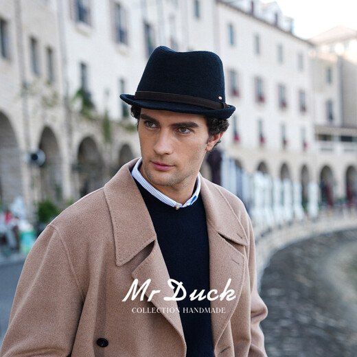 Mr DUCK woven light pure wool comfortable foldable top hat thickened quilted warm gentleman's hat men's winter jazz hat shadow black (100% merino wool)-MW562103 L (suitable for 57-58cm head circumference)