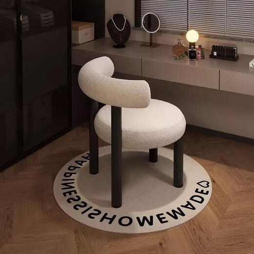 Jingpei Logistics Internet celebrity makeup stool bedroom sherpa dressing stool chair dressing table cloakroom makeup chair high resilience sponge white black legs-skin-friendly sherpa