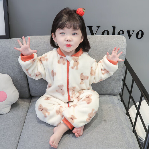 Langsha children's one-piece pajamas coral velvet baby girl autumn and winter plus velvet thickened flannel crawler cartoon baby sleeping bag pink double layer plus velvet thickened room temperature 0-10 degrees M 80cm recommended for 0-1 years old