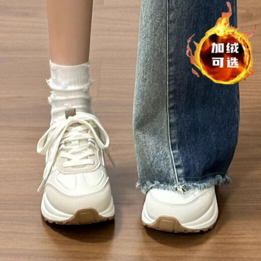 Winter new lightweight thick-soled sports shoes for women 2025 new Chinese chic casual running dad shoes beige upgraded version 35 rapid delivery within 24 hours