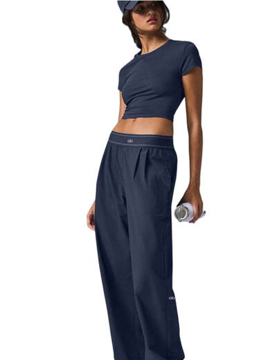 Pilates Yoga Pants Women's High Waist Loose Casual Fitness Pants Outdoor Running Sports Pants Outer Wear Blue S S