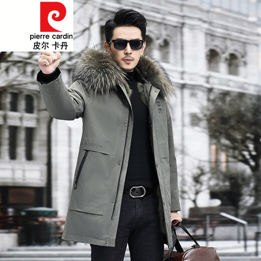 Pierre Cardin Parker Men's 2025 New Fox Fur Liner Mid-Length Fur Jacket Black Shell + Black Mink Fur Liner Cream Black Fur Collar <Genuine Leather> M 90Jin Jin equals 0.5kg --110Jin Jin equals 0.5kg