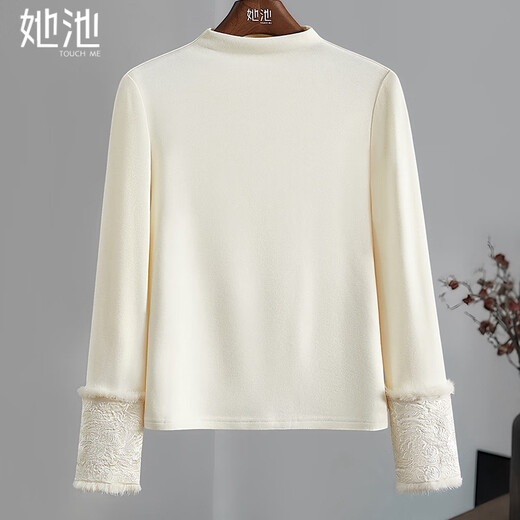 She Chihan Sheep Wool Embroidery Splicing New Chinese Style Bottoming Shirt Women's 2025 Autumn and Winter New Half Turtle Neck T-Shirt