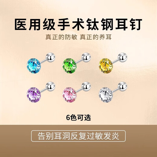 Ear piercing medical titanium steel earrings for women Explosive Diamond Huazi Screw Ear Bone Nails 2025 New Earrings Lake Blue Titanium Steel Earrings Rod Length 8MM