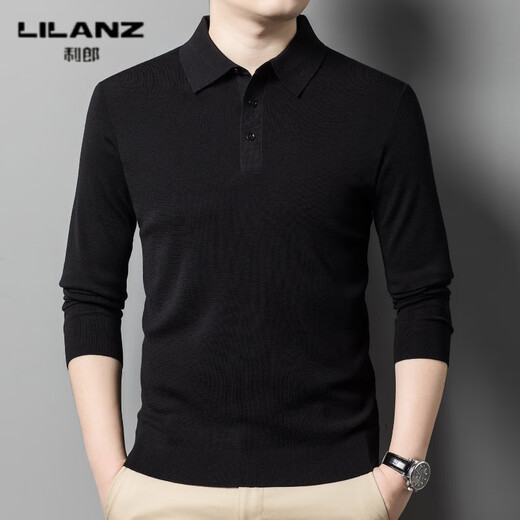 Lilang L machine washable men's worsted woolen sweater lapel 60 count autumn and winter thickened T-shirt ultra-fine high-end POO collar wool gray green thickened 4XL (190)