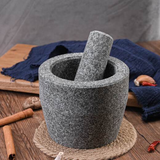 Fat Donglai natural stone mortar garlic pounder stone household garlic mortar masher grinding jar beating bowl pounding medicine jar mixing mortar sesame white medium 12 cm cylinder type stone mortar with lid