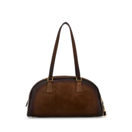 PRADA FW25 Light Luxury Women's Brown Suede Medium Bowling Shoulder Bag Brown One Size