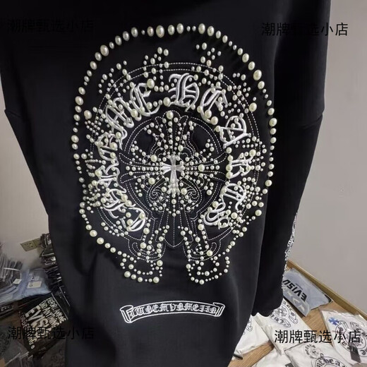 Chrome Heart CH Sanskrit Horseshoe Thousand Needle Embroidery Hooded Sweatshirt Heavy Cotton Plus Velvet Thickened Sweatshirt Top Edition Horseshoe Heavy Sweatshirt Black S Size 80-100Jin Jin is equal to 0.5 kg