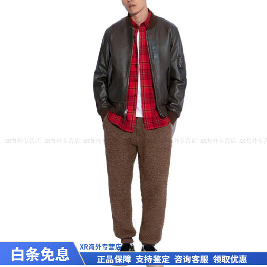 COACH fashionable and versatile trendy solid color zipper pocket casual leather jacket for men dark brown Christmas gift dark brown S