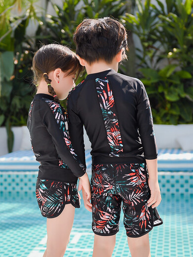 Parent-child children's long-sleeved swimsuit, women's split suit, warm diving suit, men's and women's, middle and large children's swimsuit, hot spring, women's adult (five-piece set), M one size fits all