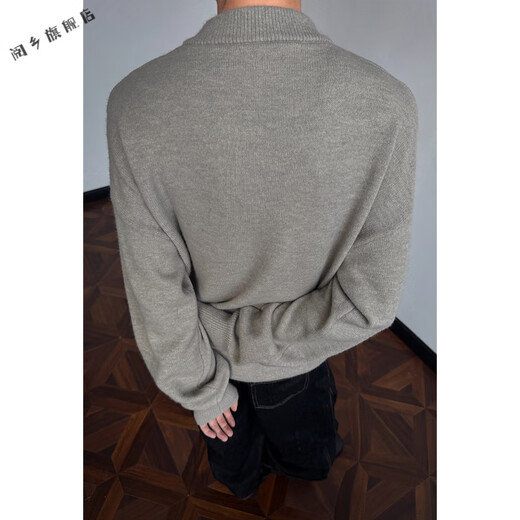 Yuexiang Henry Collar Sweater Boys Autumn and Winter Lazy Style Knitted Sweater Cleanfit Warm Couple Versatile Jacket Floral Gray L X