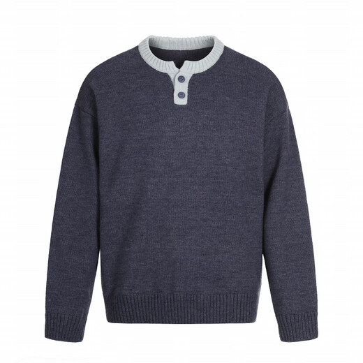 Customized (CECAI) American Henley collar pullover knitted sweater autumn and winter men's old money style long-sleeved sweater Gray M