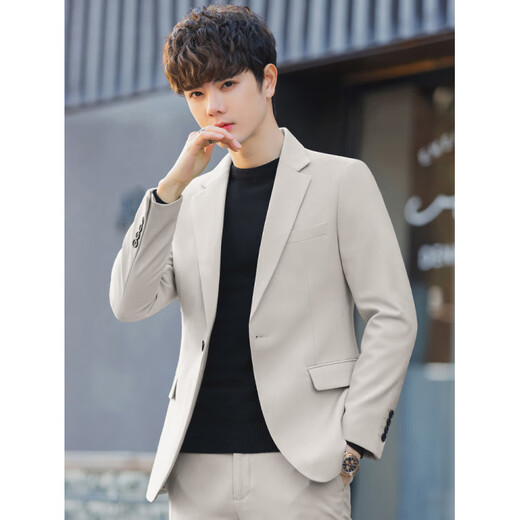 AX Armani men's brown suit spring and autumn slim handsome casual small suit jacket men's Korean version trendy knot blue gray suit (suit + pants) XL