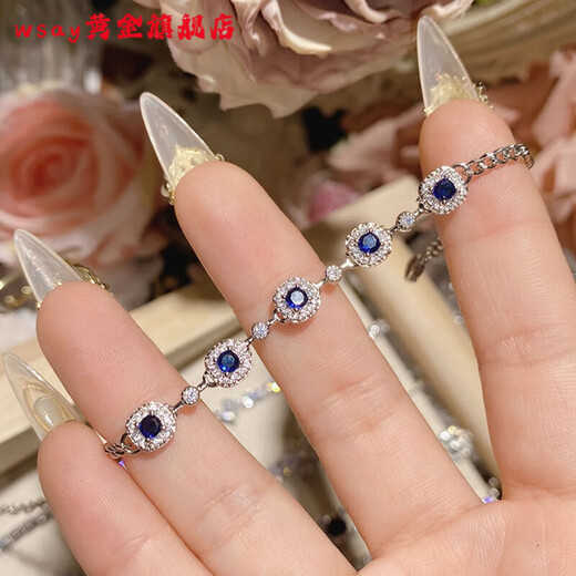 WSAY Tanzanite Bracelet Retro Super Sparkling Diamond Tanzanite Blue Crystal Sapphire Blue Zircon Exquisite Counter Bracelet 0113 Sapphire Blue Diamond Supermarket