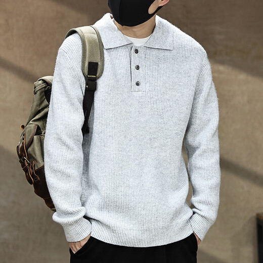 Gu Xiansen American button lapel sweater for men in autumn and winter new POLO Henry collar bottoming shirt thickened knitted sweater for men Khaki M 110-130Jin Jin is equal to 0.5 kg
