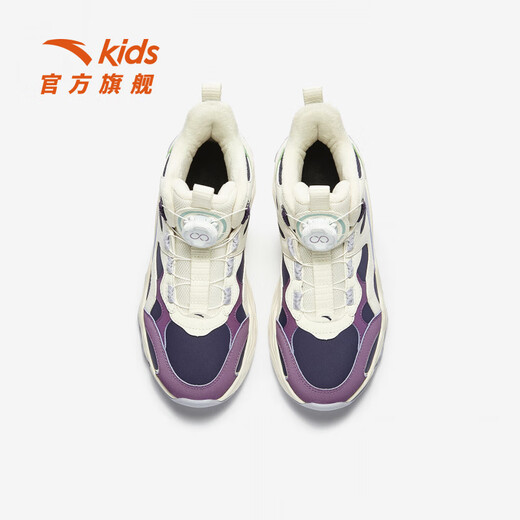 ANTA Children's Cotton Shoes for Girls and Elephants 2025 Autumn and Winter New Product Plus Velvet Warm Velcro High Top Snow Boots Mulberry Purple/Ivory White-2 38