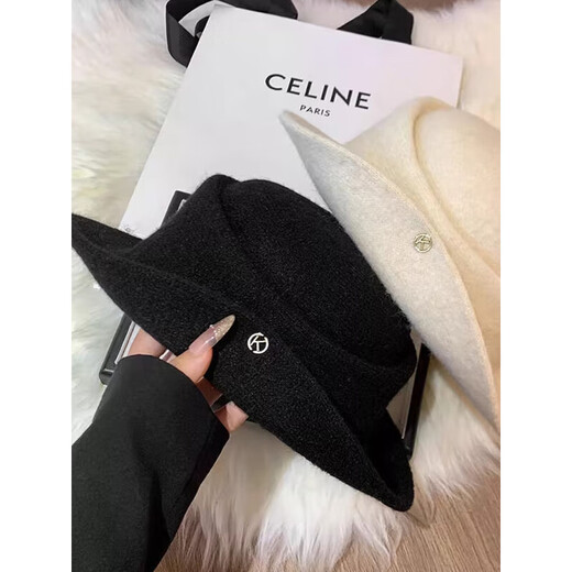 Zhunwu Qianjin top hat women's hat autumn and winter 2025 new woolen fisherman hat felt hat basin hat winter hat Hepburn style elegant French Qianjin style curled black top hat