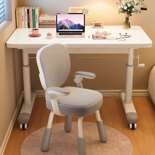 Yulin movable desk computer desk office desk student home bedroom table lift workbench bedside table YLZ22 80*60cm white-(hand lift + universal wheel)
