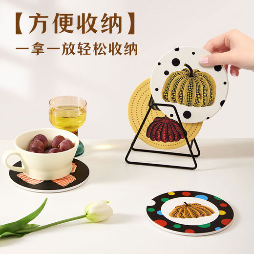 Yusenyi Pumpkin Insulated Mat Dining Table Mat Feeling Light Luxury Anti-scalding High Temperature Resistant Bowl Mat Cork Tea Coaster Pot Mat Home Black Four Pumpkin Pot Mat 16x16m