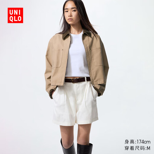 Uniqlo Women's Casual Zip Short Jacket/Coat Bath Style Lapel Fashion Jacket New Style 479208 32 Dark Beige M /160/84A