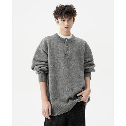 AX Armani American solid color Henry collar sweater for men in autumn and winter new trendy brand-style sweater casual warm couple outer light gray M