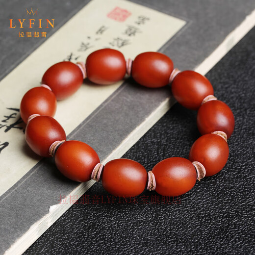 Layun Feiyin collectible old beeswax date bead bracelet for men, amber optimized old bead material, reflow pattern barrel bead hand, fine old wax, about 16mm