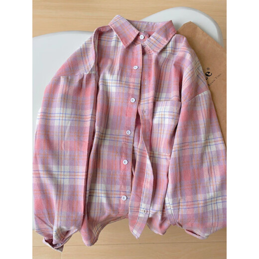 MUJ forest style multi-layer cotton plaid women's skin-covering shirt, niche design same style B39#pink_ 100% high quality cotton XXS