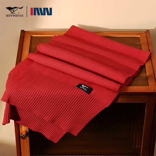 SEPTWOLVES Red Scarf Men's 2025 Winter New Solid Color Wool New Year's Christmas Warm Scarf Gift Box for Men Big Red Exquisite Gift Box + Ghostwritten Greeting Card