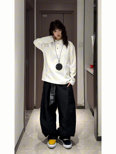 LIIS shirt Henry collar long-sleeved shirt for men in autumn deconstructed splicing design right shoulder bottoming shirt autumn sweatshirt trend white gray M (90-120Jin Jin equals 0.5 kg) One size