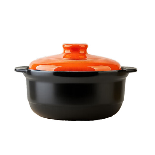 Clay pot large capacity stew pot stone pot household high temperature resistant gas stove open fire stew soup pot special ceramic pot upgraded thickening / strong freshness lock orange lid black pot 1.0L