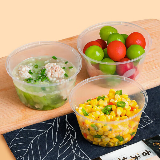 Temeiju disposable lunch box, fast food box, plastic round meal bowl with lid, takeaway packaged soup bowl 450 type 450 sets
