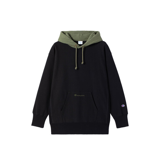 Champion Spring Pullover Hooded Sweatshirt Men's Color Block Fashion Pocket Casual LOGO M201 Black S