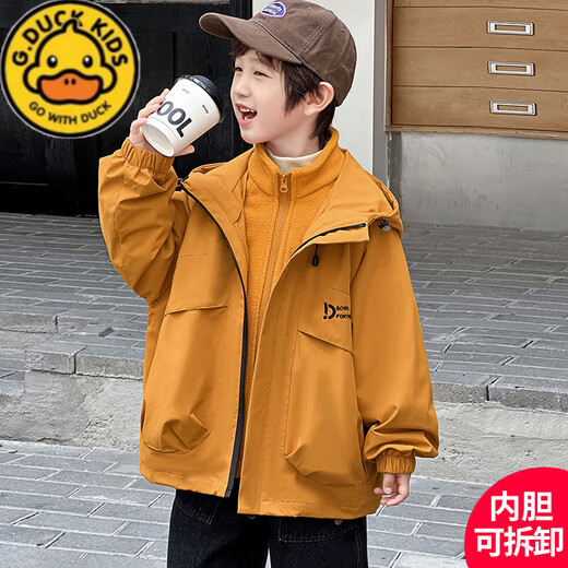 G.DUCKKIDS children's clothing boys' three-in-one windproof jacket three-in-one detachable spring and autumn 2025 new handsome boy jacket Angora red 140 cm