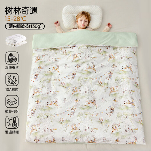 European Pregnancy Baby Quilt Autumn and Winter Silk Quilt Baby Special Pure Cotton Quilt for Boys and Girls Kindergarten Removable and Washable Newborn Adventures in the Forest丨Mulberry Silk-Medium Thick Liner/Recommended Temperature 18-28 C 120x100cm