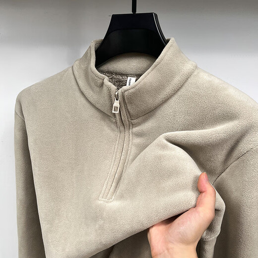 Nasawassup light luxury men's autumn and winter Austrian velvet half-high zipper bottoming shirt solid color fleece long-sleeved velvet thickened sweatshirt black XL