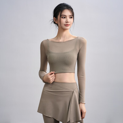 ACKDCS fake two-piece yoga tops for women in autumn and winter with chest pads sports T-shirts mesh splicing long-sleeved Pilates fitness clothes