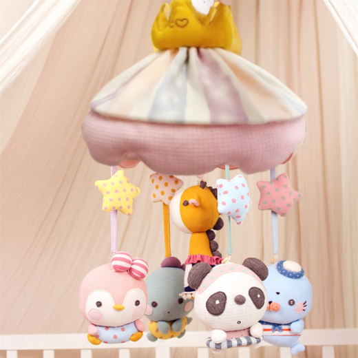 Shantou Lincun Aileqi handmade pure cotton newborn crib bell music rotating bedside bell fabric baby doll toy diy A type + double spiral bracket + multi-functional music