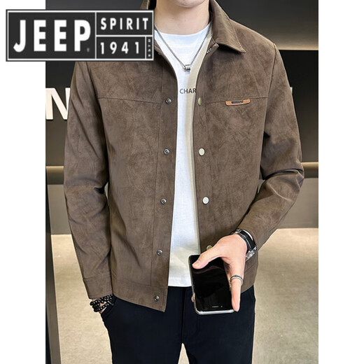 JEEP SPIRIT Jeep High-end Men's Jacket 2025 Autumn and Winter New Lapel Suede Clothes Versatile Casual Jacket Men 2001 Coffee Color Regular M 90-110Jin Jin is equal to 0.5 kg