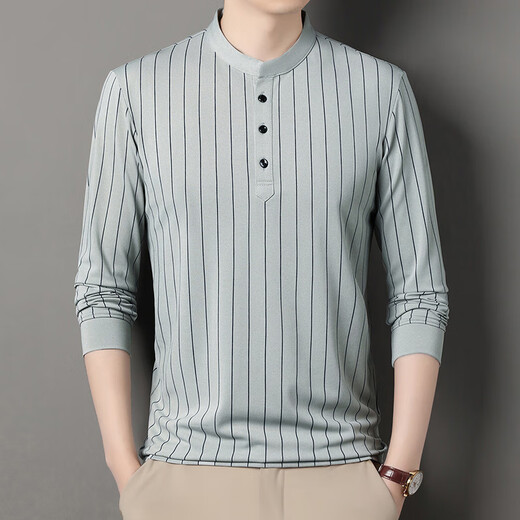 AX Armani broken code 2026 spring new Henry collar long-sleeved shirt men's middle-aged business casual bottoming men's shirt blue M 48