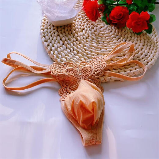 Men's Sexy No-Take-Off Hollow T-string Seamless Thin Strap Couple Temptation Butterfly Embroidered T-Pants Breathable Rose Red One Pack One Size 100-130Jin Jin is equal to 0.5 kg