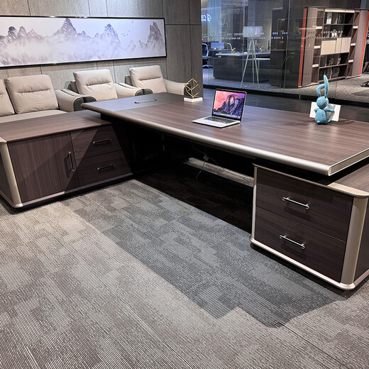 KOQUMGE boss desk office desk complete set of workbench log light luxury modern simple executive desk chairman office desk and chair 2.4 meters boss desk adsorption panel