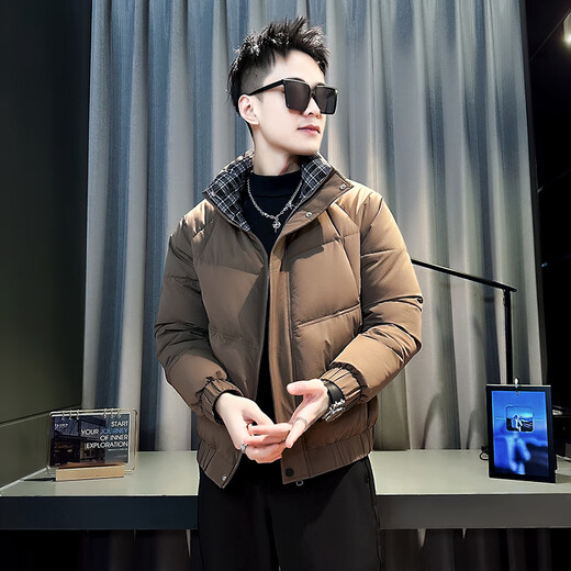 Jason's trendy brand handsome workwear down jacket men's winter thickened stand-up collar cotton jacket 2025 new men's winter jacket F122 coffee color M recommended 95-110Jin Jin equals 0.5 kg